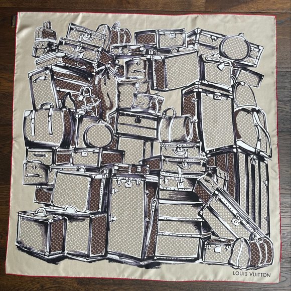 New Louis Vuitton Scarf Trunks Monogram Beige Brown Silk Wrap with LV Gift Box - Picture 8 of 15